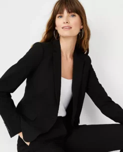Women's One-Button Seasonless Stretch Blazer - Core Black Professional Suit Jacket -Ann Taylor Store 441032 6600 ALT2
