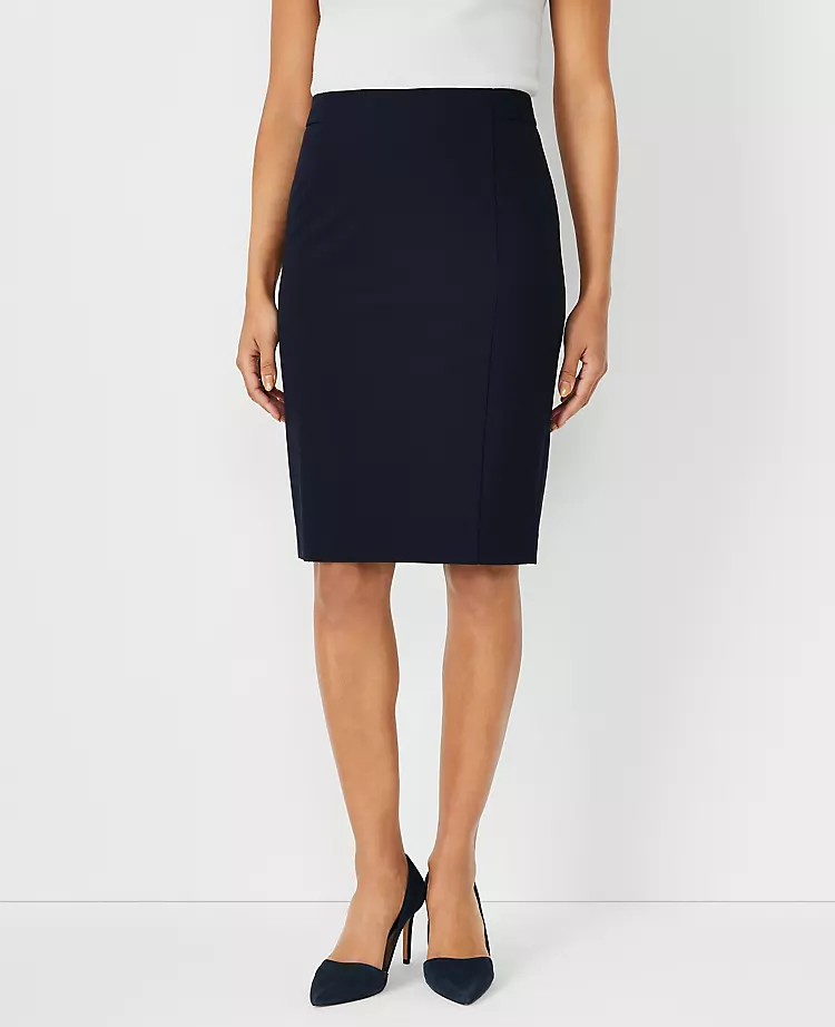 Navy Seamed Pencil Skirt with Seasonless Stretch for Professional Style 1 Navy Seamed Pencil Skirt with Seasonless Stretch for Professional Style