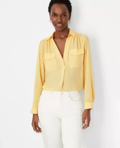 Petite Long Sleeve Camp Shirt - Elegant Work-to-Weekend Blouse