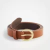 Rich Cognac Leather Trouser Belt with Polished Buckle