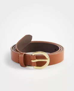 Rich Cognac Leather Trouser Belt with Polished Buckle