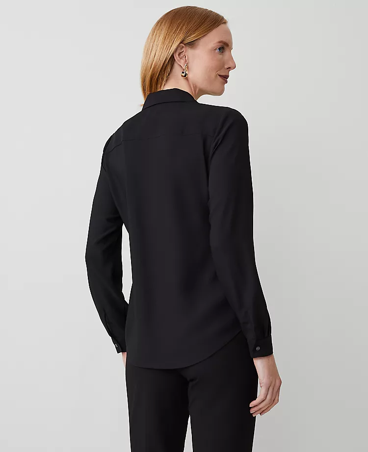 Satin Essential Shirt Black 2 Satin Essential Shirt Black - Image 2