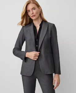 Long One-Button Bi-Stretch Blazer in Dark Grey
