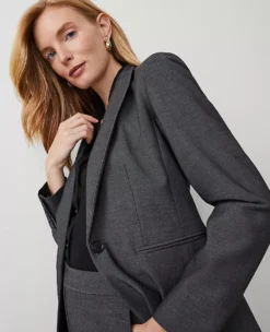 Long One-Button Bi-Stretch Blazer in Dark Grey -Ann Taylor Store 495409 6086 ALT2