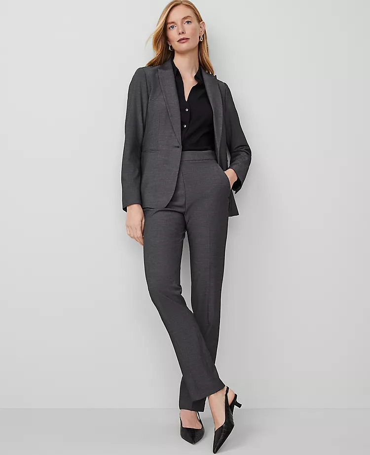 Women's Dark Grey Bi-Stretch Side Zip Straight Leg Dress Pants 1 Women's Dark Grey Bi-Stretch Side Zip Straight Leg Dress Pants