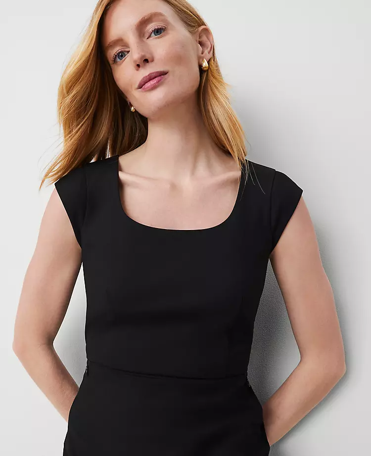 Elegant Bi-Stretch Scoop Neck Sheath Dress with Pockets - Black 3 Elegant Bi-Stretch Scoop Neck Sheath Dress with Pockets - Black - Image 3