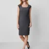 Professional Dark Grey Bi-Stretch Scoop Neck Dress with Pockets