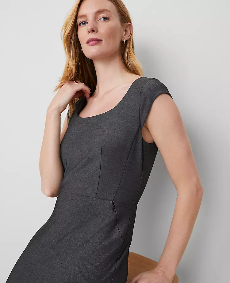 Professional Dark Grey Bi-Stretch Scoop Neck Dress with Pockets 3 Professional Dark Grey Bi-Stretch Scoop Neck Dress with Pockets - Image 3