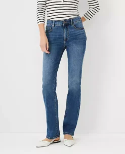Curvy Sculpting Pocket Mid Rise Boot Cut Jeans In Mid Stone Wash