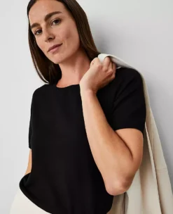 Petite Black Short Sleeve Sweater Tee - Versatile Knit Top 5 Petite Black Short Sleeve Sweater Tee - Versatile Knit Top -Ann Taylor Store 529919 2222 ALT2