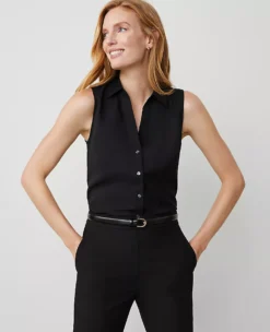 Petite Sleeveless Essential Button-Down Shirt in Black