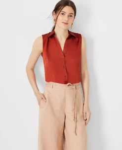 Women's Petite Sleeveless Essential Work Shirt - Tailored Slim Fit
