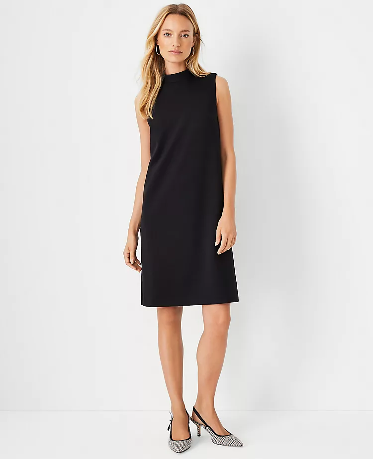 The Mock Neck Shift Dress In Double Knit Black 1 The Mock Neck Shift Dress In Double Knit Black