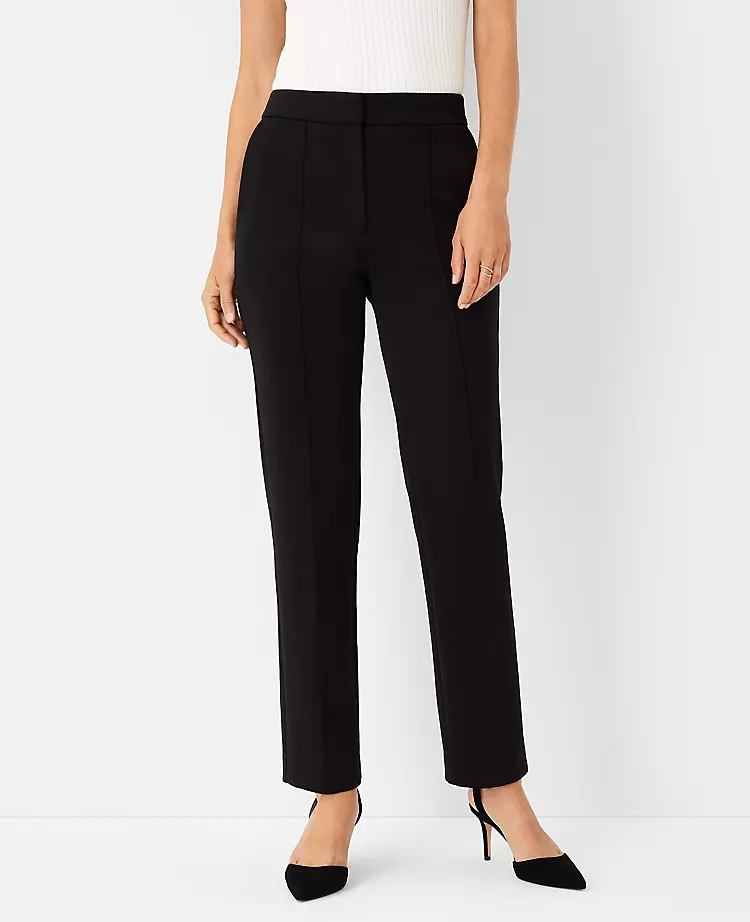 Women's Double Knit Pintucked Straight Leg Pants in Black 1 Women's Double Knit Pintucked Straight Leg Pants in Black