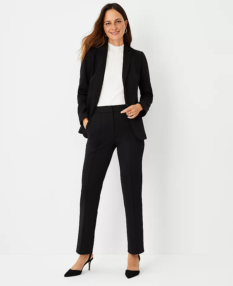 Women's Double Knit Pintucked Straight Leg Pants in Black 3 Women's Double Knit Pintucked Straight Leg Pants in Black - Image 3