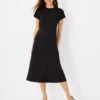 Petite Double Knit Midi Flare Dress in Classic Black