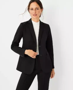 Women's Stretchy Double Knit Two-Button Blazer - Black