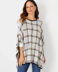Cozy Plaid Jacquard Poncho - Relaxed Knit Wrap for Effortless Layering