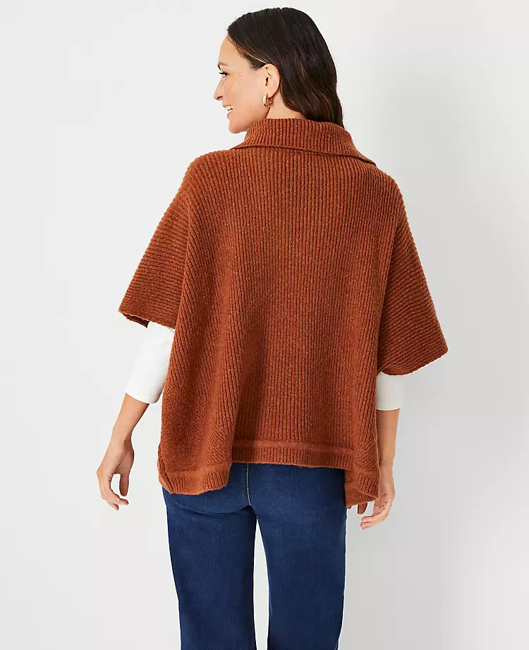 Women's Ribbed Zip Poncho Sweater - Versatile Knit Layer 2 Women's Ribbed Zip Poncho Sweater - Versatile Knit Layer - Image 2