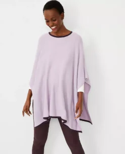 Elegant Contrast Tipped Poncho for Effortless Transitional Styling