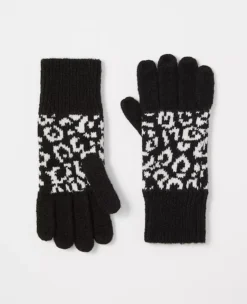 Luxurious Snow Leopard Print Faux Fur Winter Gloves