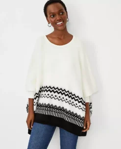 Fair Isle Poncho Sweater - Elegant Shimmer Knit Boatneck Wrap