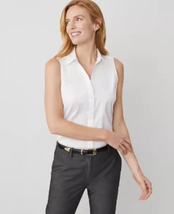 Petite Essential Sleeveless White Shirt - Slim Fit Cotton Stretch Blouse
