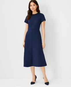 Petite Double Knit Midi Flare Dress in Pure Sapphire Blue