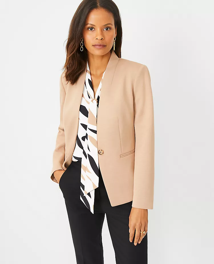 Women's Tailored Double Knit Cutaway Blazer - Stretch Comfort Office Jacket 1 Women's Tailored Double Knit Cutaway Blazer - Stretch Comfort Office Jacket