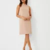 Petite Mock Neck Double Knit Shift Dress in Natural Camel