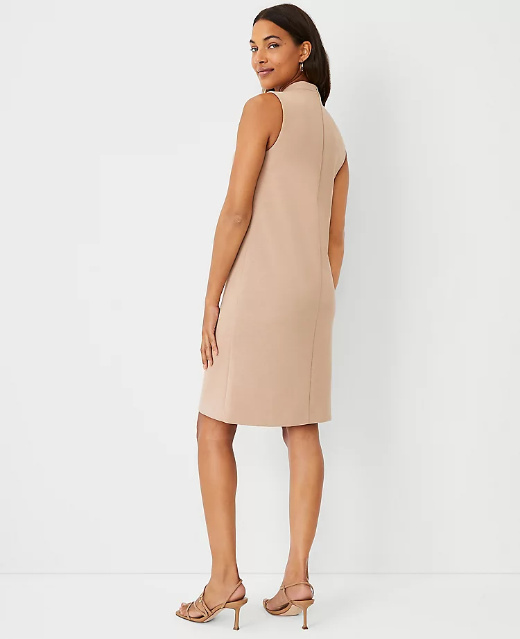 Petite Mock Neck Double Knit Shift Dress in Natural Camel 2 Petite Mock Neck Double Knit Shift Dress in Natural Camel - Image 2
