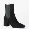 Women's Black Suede Block Heel Chelsea Booties - All-Day Comfort