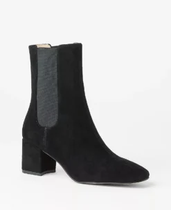Women's Black Suede Block Heel Chelsea Booties - All-Day Comfort