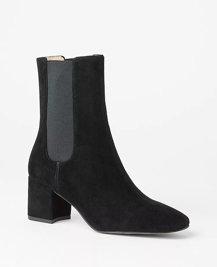 Women's Black Suede Block Heel Chelsea Booties - All-Day Comfort 1 Women's Black Suede Block Heel Chelsea Booties - All-Day Comfort