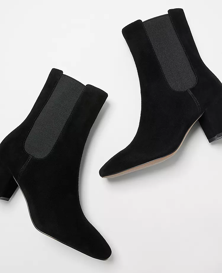 Women's Black Suede Block Heel Chelsea Booties - All-Day Comfort 2 Women's Black Suede Block Heel Chelsea Booties - All-Day Comfort - Image 2