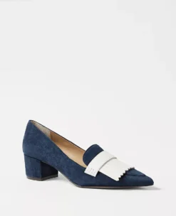 Suede Block Heel Pumps with Pointy Toe and Padded Comfort