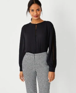 Lace Sleeve Mixed Media Blouse -Ann Taylor Store 598729 2222 ALT2