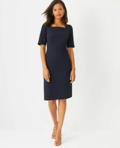 Tailored Square Neck Sheath Dress in Premium Seasonless Stretch