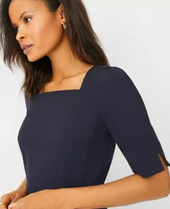 Tailored Square Neck Sheath Dress in Premium Seasonless Stretch -Ann Taylor Store 598833 3433 ALT2