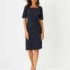 Petite Square Neck Sheath Dress in Seasonless Stretch - Nocturne Navy