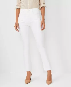 High Rise Sculpting White Boot Crop Jeans with Performance Stretch
