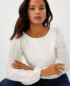 Chiffon Ruffle Sleeve Mixed Media Top