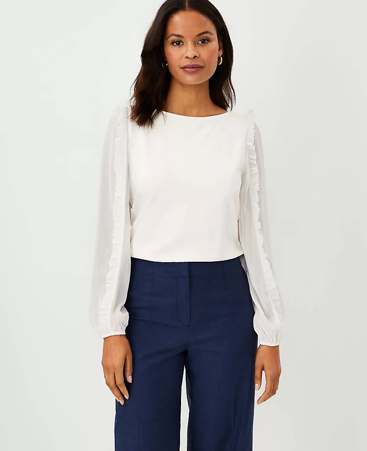 Chiffon Ruffle Sleeve Mixed Media Top 3 Chiffon Ruffle Sleeve Mixed Media Top - Image 3