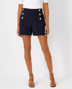 High Waisted Textured Sailor Shorts - Side Zip Nautical Design