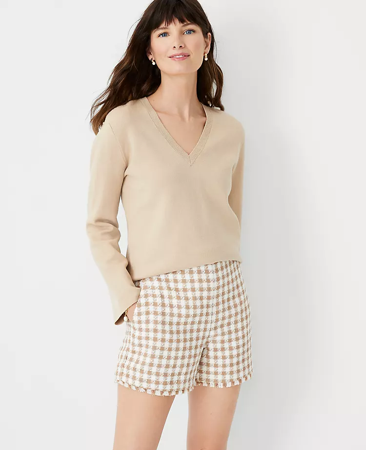High Waisted Tweed Shorts - Women's Tailored Side Zip Shorts 1 High Waisted Tweed Shorts - Women's Tailored Side Zip Shorts
