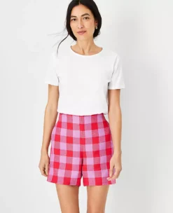 Women's Plaid Side Zip Tailored Shorts with High Rise Fit
