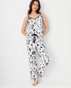 Soft Floral Pajama Set for Women - Adjustable Cami and Drawstring Pants