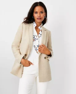 Women's Tweed Double Breasted Blazer: Chic Relaxed Fit Jacket