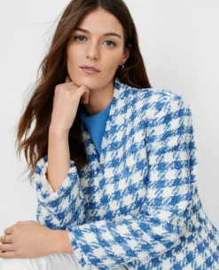 Elegant Tweed Cutaway Jacket with Raw-Edge Fringe Detail -Ann Taylor Store 602409 2709 ALT2