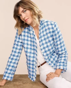 Elegant Tweed Cutaway Jacket with Raw-Edge Fringe Detail -Ann Taylor Store 602409 2709 MKTG1